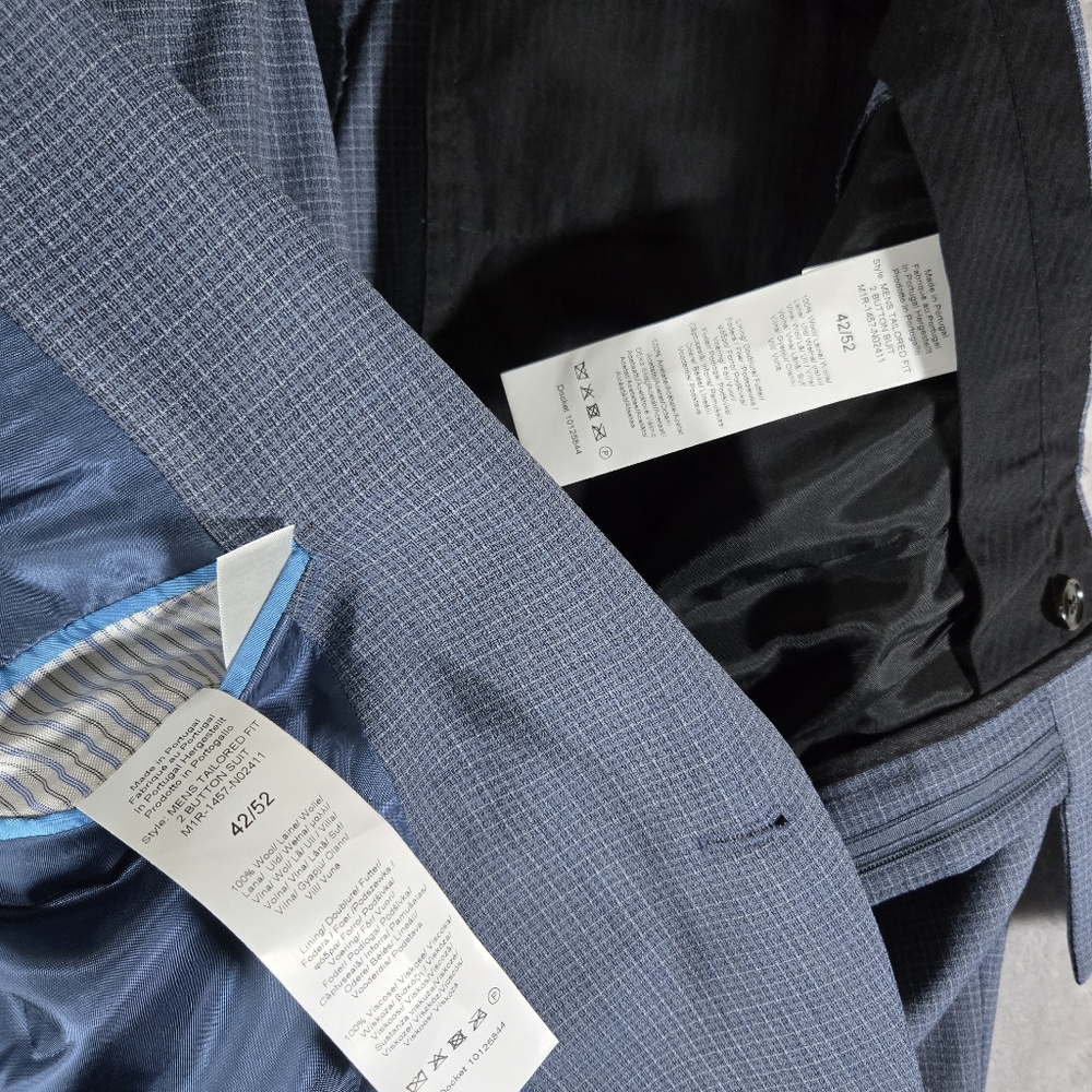 Paul Smith Designer Men’s Suit Soho Fit Blue 42R Jacket 36 Waist Unhemmed Plaid - Picture 7 of 16